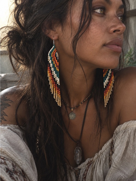 Second Loved Co Boutique Jewelry - Boho Desert Sunset Multicolor Seed Bead Fringe Earrings